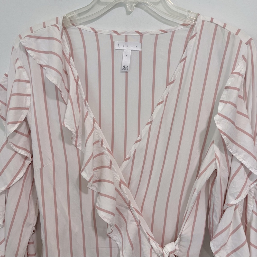 LEITH Ruffled Striped Long Sleeve Wrap Victorian Peasant Style Blouse - Picture 5 of 16